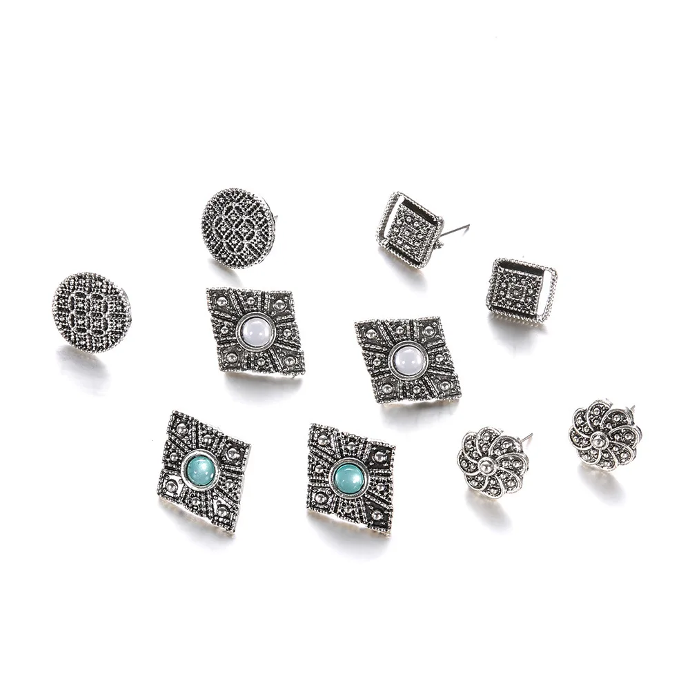 

ZLALHAJA 10pcs/Set Bohemian Earrings For Women Vintage Personalized Square Geometric Stud Earrings Piercing Jewelry