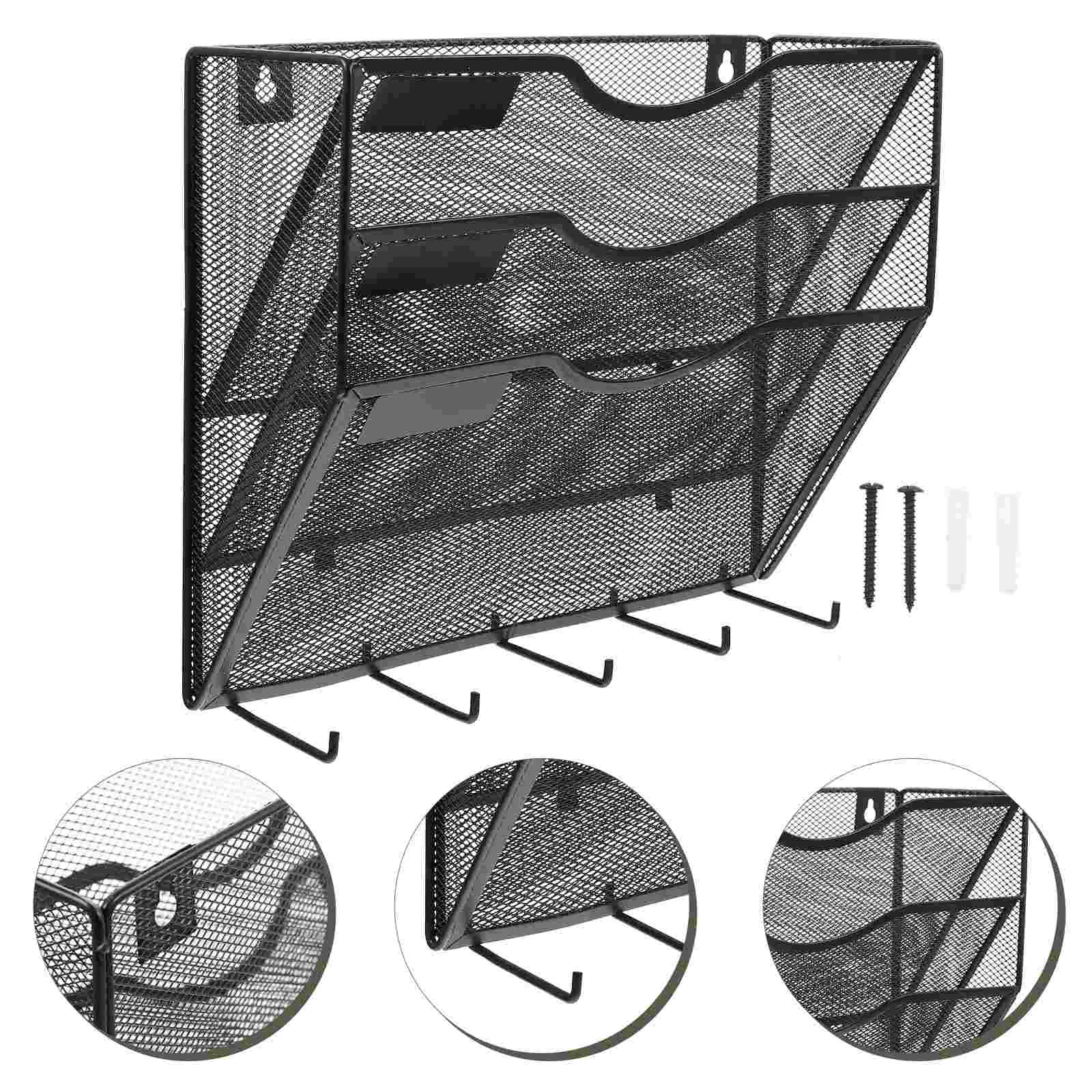 

File Holder Wall Rack Organizer Hanging Storage Magazine Mesh Metal Vertical Paper Wire Mail Baskets Mount Mounted Folder Office