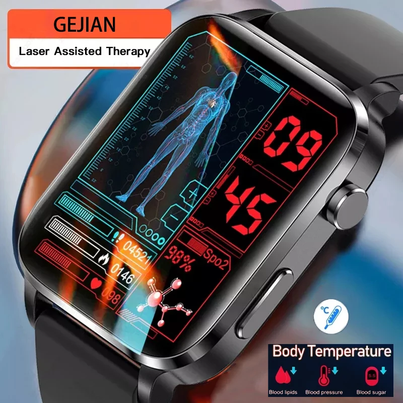 GEJIAN Painless Non-invasive Blood Sugar Smart Watch Men Laser Treatment Health Blood Pressure Sport Smartwatch Sleep Monitoring