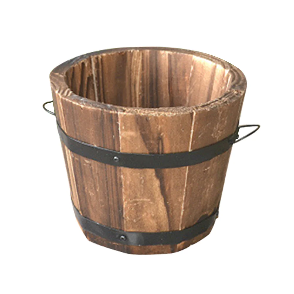 

Planter Wooden Flower Pot Planters Bucket Pots Outdoor Rustic Wood Succulent Whiskey Box Garden Round Large Container Decorative
