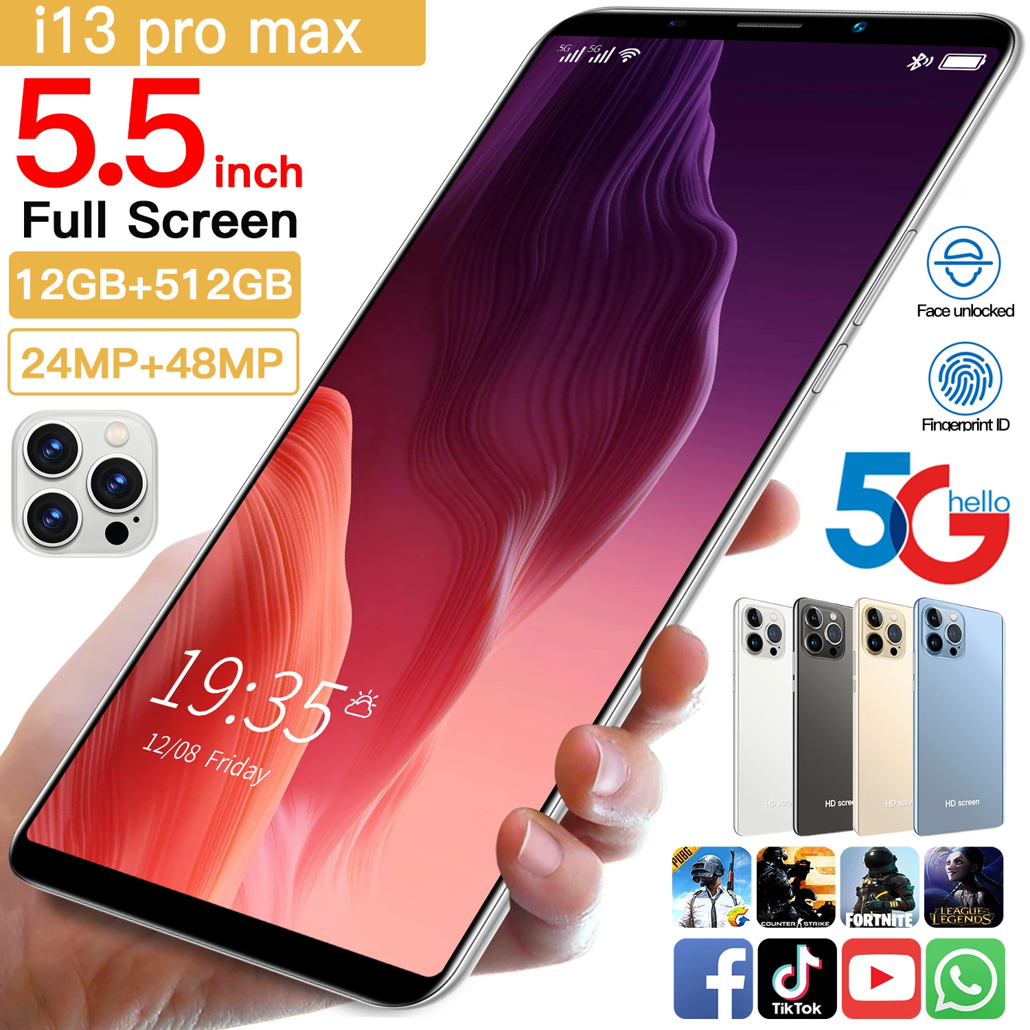 

Самый дешевый товар, смартфон I13 Pro Max, 12 Гб ОЗУ, 512 Гб ПЗУ, HD-экран 5,5 дюйма, две Sim-карты, разблокированный смартфон Android, последняя модель телефо...