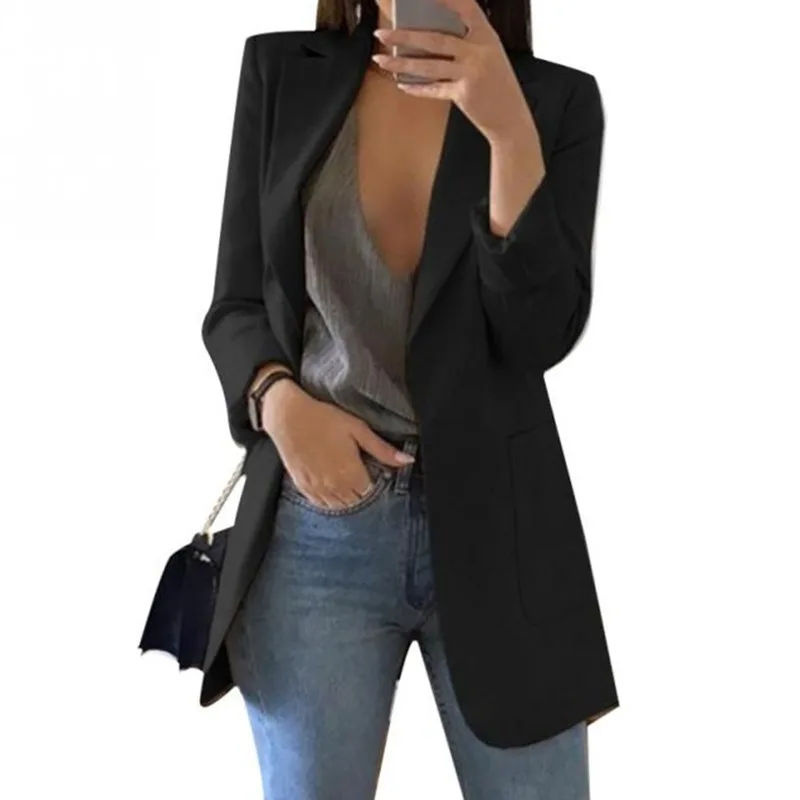 New Fashion Solid Color Lapel Long Sleeve Business Women Blazer Coat Suit Jacket Female Outerwear Blazers Outerwear High Quality