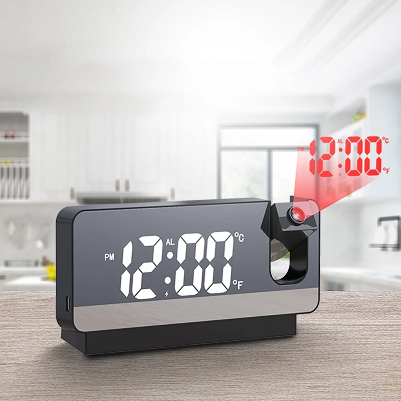

Projection Alarm Clock Silent Electronic Digital Clock Temperature Date Rotating LED Mirror Clock Home Bedroom Desks Table Clock