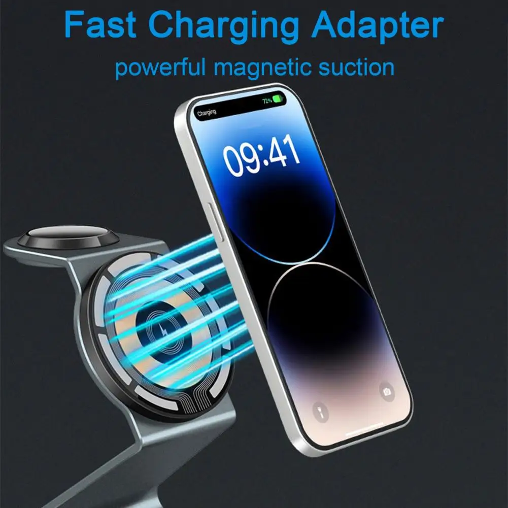 

Magnetic Wireless Charger Stand Pad Universal Compatibility Phone Watch Earphone 15W Fast Charging Dock Station Office Supplies