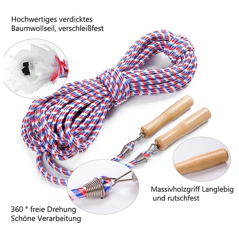 Skipping Rope for Multiple Players with Wooden Handle Team Group Jump School Sport Outdoor Activities |
