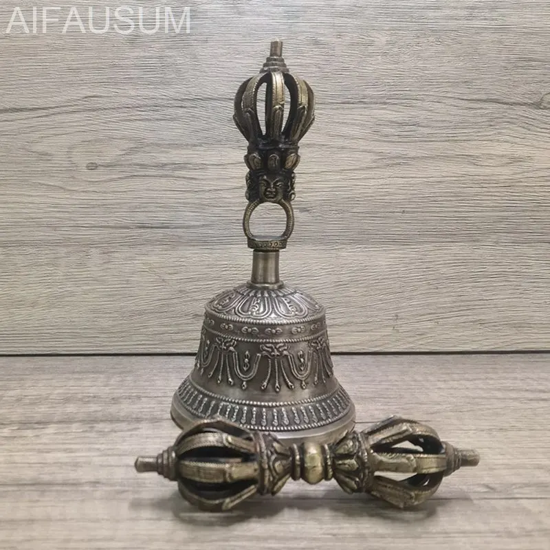 

Медный колокольчик Vajra ghanta, ручной Колокольчик 15 см, 16 см, 17,5 см, тибетский буддизм, медитация, 1 комплект