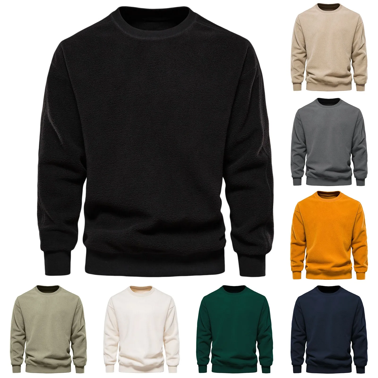 

Mens Autumn And Winter Loose Fashion Casual Solid Fleece Sweater Top Ethnic European Style