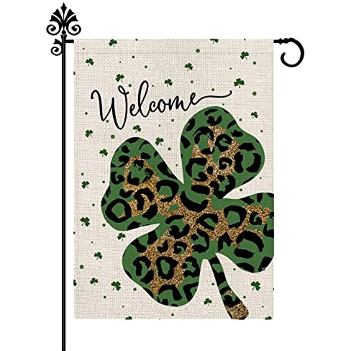 

Leopard St Patricks Day Garden Flag Shamrock Welcome Vertical Double Sided Burlap 12x18 Inch Spring Holiday Farmhouse Outdoor