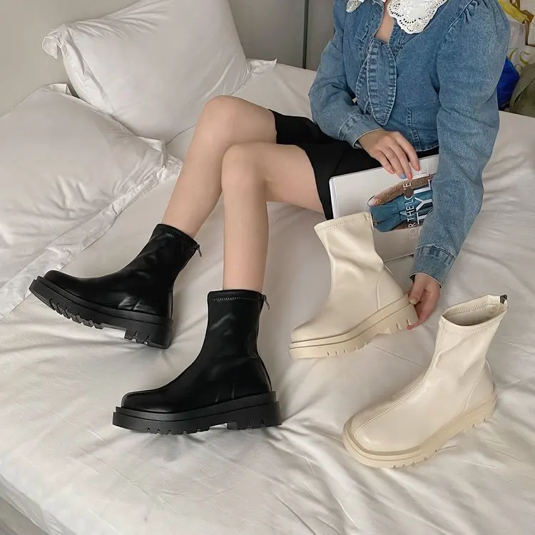 Locomotive Boots Women 2021 Autumn and Winter New Fashion But Over The Knee Boots Thick-soled Soft Surface short Boots Women