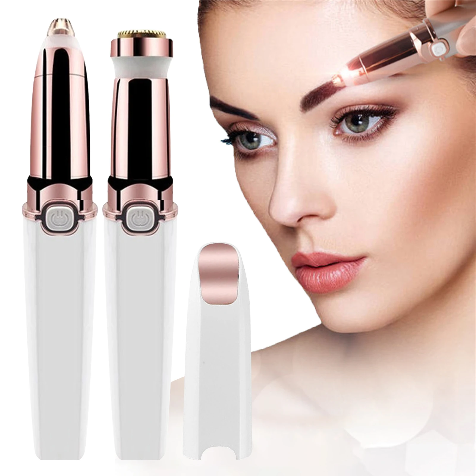 

Facial Hair Removal For Women Eyebrow Hair Remover Pen Built-in LED Light Portable 2 In 1 Electric Epilator Beauty Products For