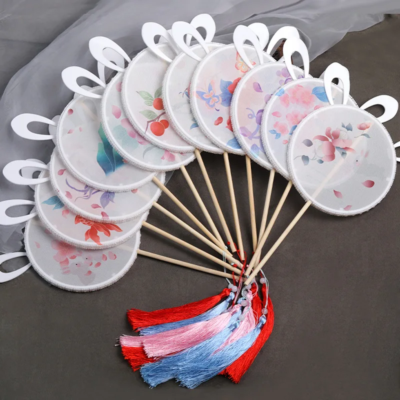 

Chinese Style Han Suit Fan Ancient Style Round Fan Children's Cute Rabbit Ears Printed Round Fan Dance Props Ancient Accessories