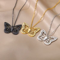 fashion hollow butterfly necklace for women stainless steel openwork wings necklace party birth jewelry gift wholesale 3 colors