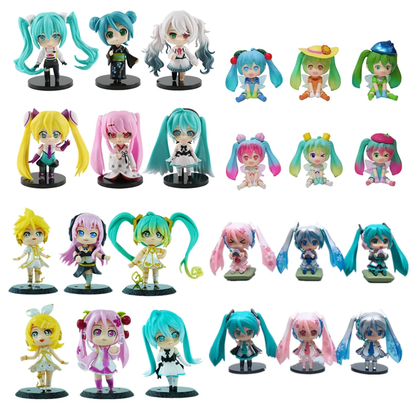 

Q Version Hatsune Miku Figurines Set kawaii Anime Action Figure Miku Hatsune Cute Cake Ornaments Model Toy