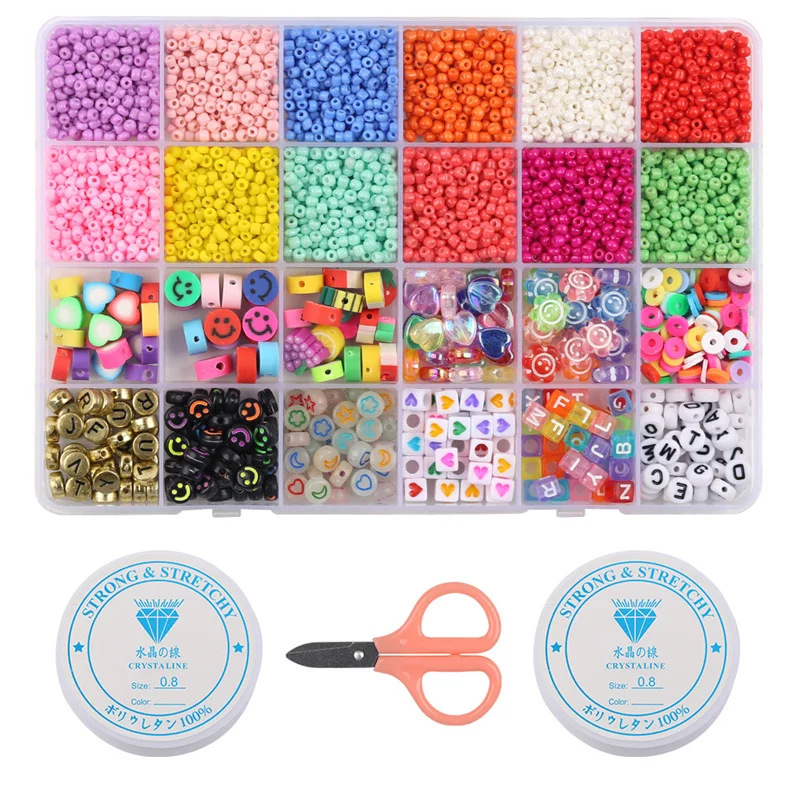 3mm Glass Seed Beads with Tool Kit Mixed Smile Heart Beads Kit Bracelet Necklace Accessories 2022 DIY Jewelry Making Supplies