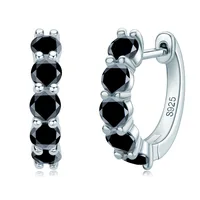 925 Sterling Silver Small Hoop Hip Hop Earrings For Women /Men 3.5mm Moissanite Earrings Black Sparkling Wedding Jewelry Gifts