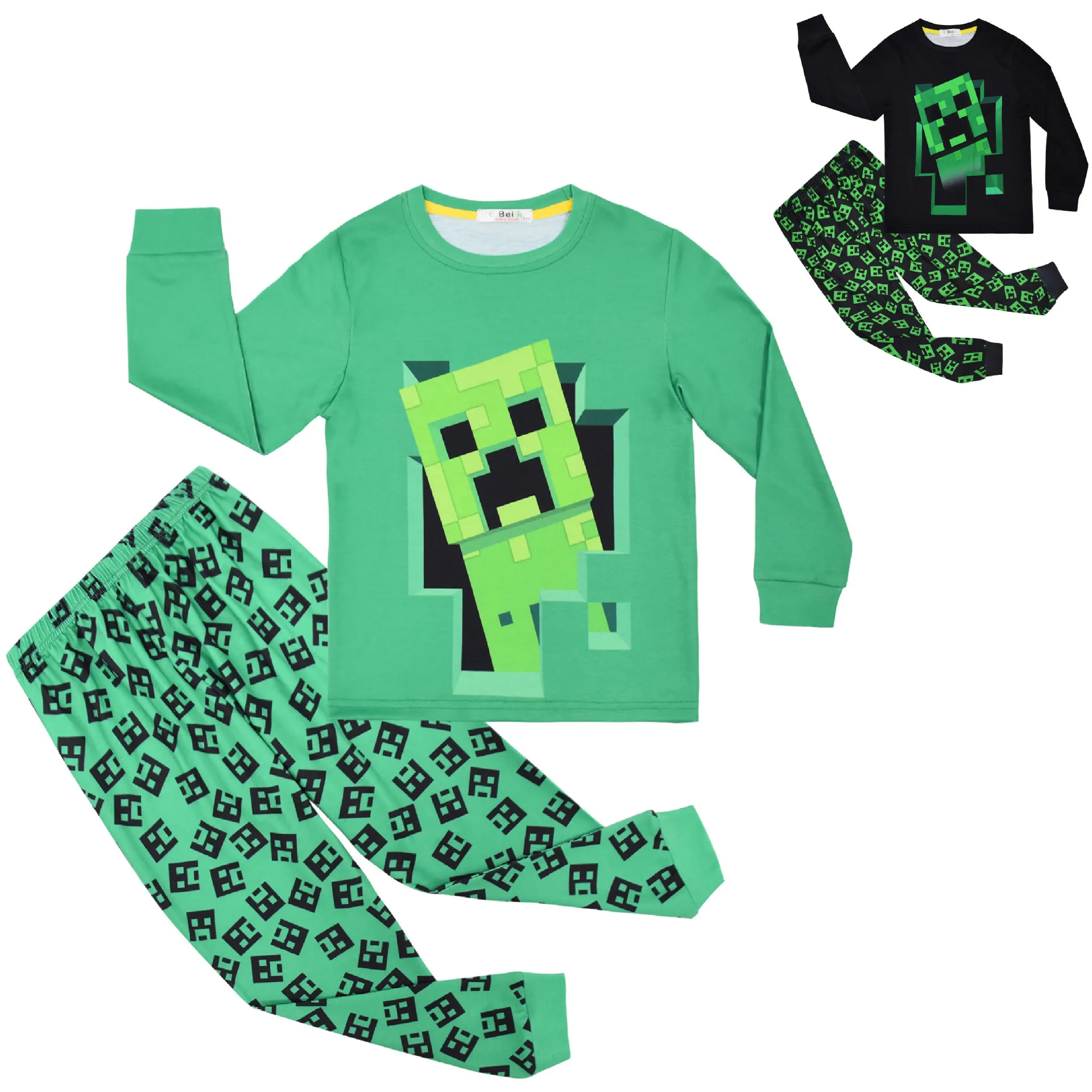 

Детская Пижама с мультяшным принтом майнкрафт из мультфильма My World, 2 предмета, топы с длинным рукавом и штаны для мальчиков и девочек, спальн...