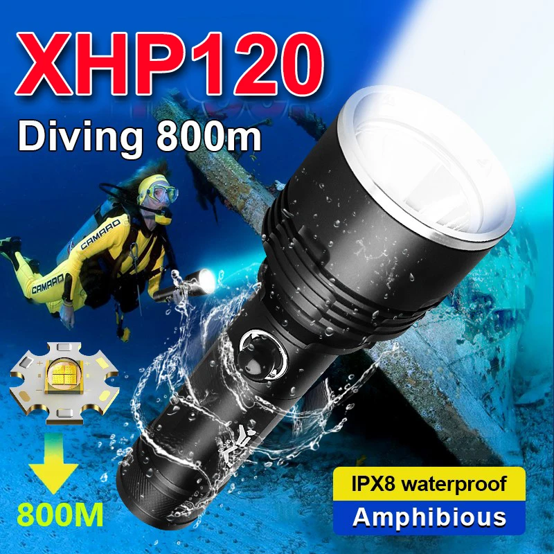 

6000 Glare Super XHP120 Powerful Scuba Diving Flashlight 18650 L2 High Power Led Dive Torch IPX8 Waterproof Underwater Lantern