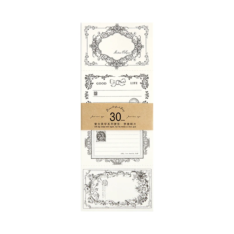 

30Pieces Material Memo Sticky Notes Decorative Handwriting Account Border Paper Cowhide Nostalgic literary Handbook 190*73MM