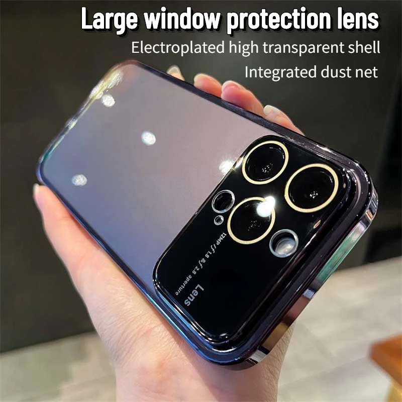 

HD Transparent Electroplating Large Window PC Hard Case for IPhone 14Pro Max 13 12 with Lens Film Full Coverage Protection Cover