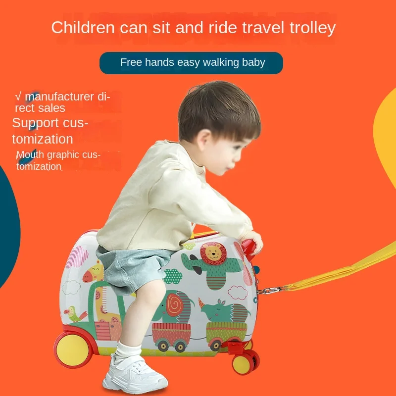 Multifunctional Sitting and  Children's Cycling  Cartoon Luggage Universal Wheel Suitcase Gift Baby Riding Box