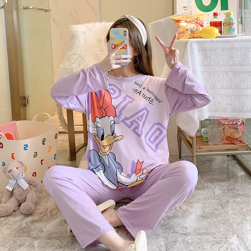 

Disney Pajamas Women's Fall Winter Donald Duck Daisy Women's Pajamas Long Sleeve Cute Cartoon Sleepwear Home Service Set