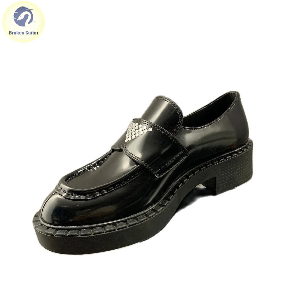 

Spring 2023 New Lefu Shoes Women's Leather Thick Sole English Style Single Shoes Retro Black Slip on Small Leather Shoes