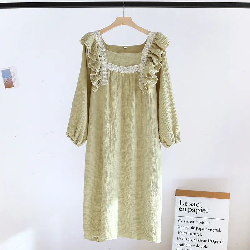 

4 Colors Pure Cotton Nightdress Spring Autumn New Nightgown Sleepwear Ladies Home Femme Pijamas Mujer Feminino Women Robe Skirt