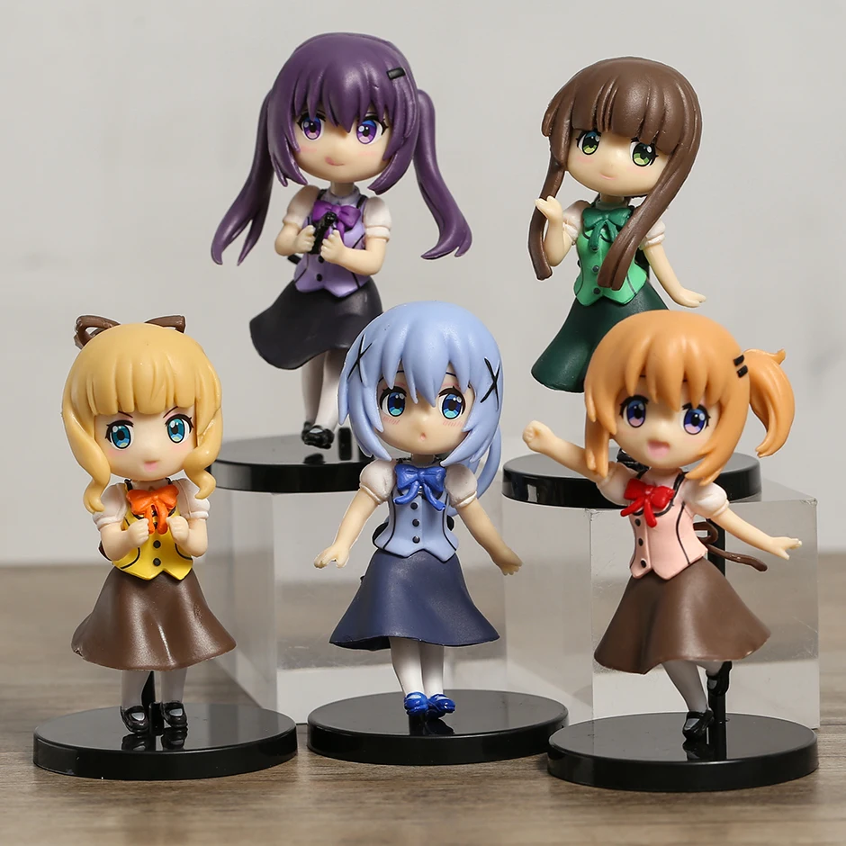 

5pcs/set Is the order a rabbit Anime Character Cocoa Chino Rize Chiya Syaro Q Ver Figures Collection Decorative Model Dolls