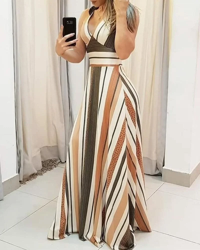 

Hot dress,2023 Summer Fashion Stripe Contrast Tight Women's Dress