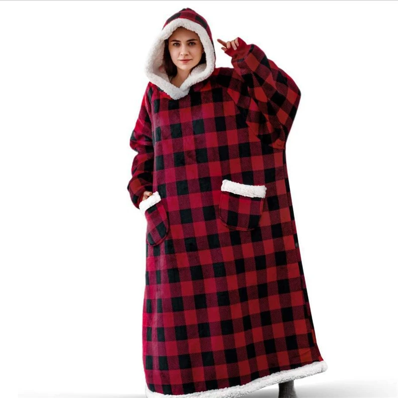 Long Flannel Blanket with Sleeves Winter Pullover Sweat Giant Blanket Hoodie Sudaderas Oversized Hoodies Sweatshirt Women Men