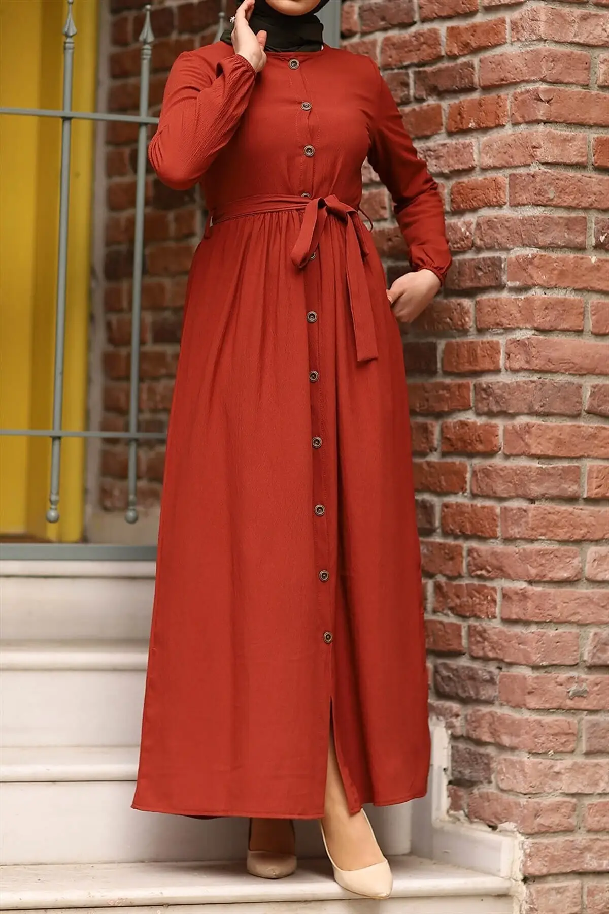 

Full Length Buttoned Dress Fashion Muslim Women Hijab Dress