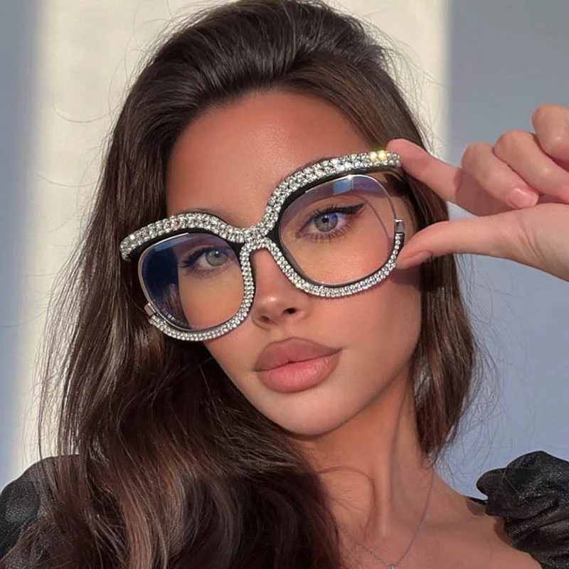 

Luxury Fashion Women's Diamond Frame Glasses Transparent Lens Reading Spectacles Eyeglasses Anti Blue Rhinestones Glasses Frame
