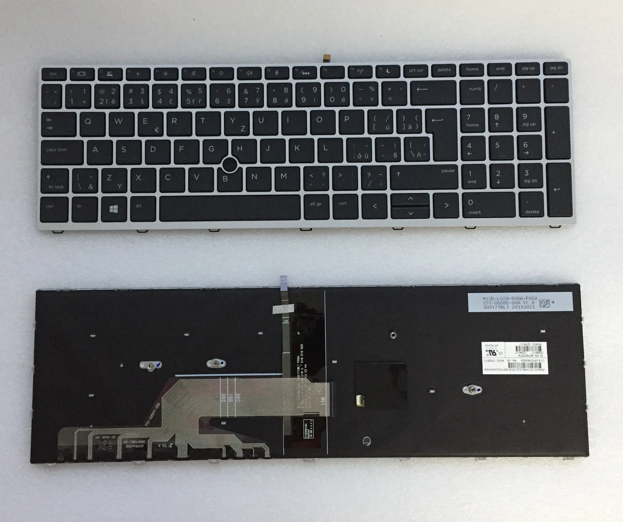 Новая чешская клавиатура для ноутбука HP Probook 650 G4 G5 серебристая с подсветкой и