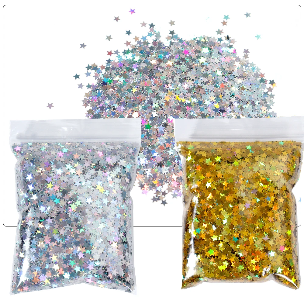 

50g Laser Sequins Star Nails Art Holographic Glitter Sparkly 12Color Four-pointed Star DIY Nail Art Decorations Nail Accessories