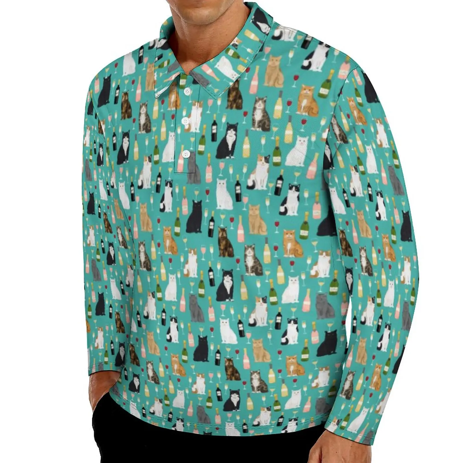 

Рубашка-поло мужская оверсайз с отложным воротником и длинным рукавом