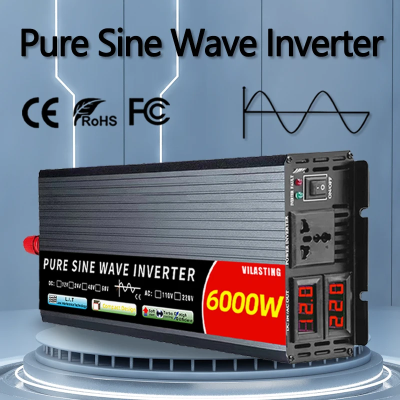 

Pure Sine Wave Inverter 12V 220V DC To AC 6000W 5000W 4000W Portable Power Voltage Converter Car Solar Inverter чистий сінус