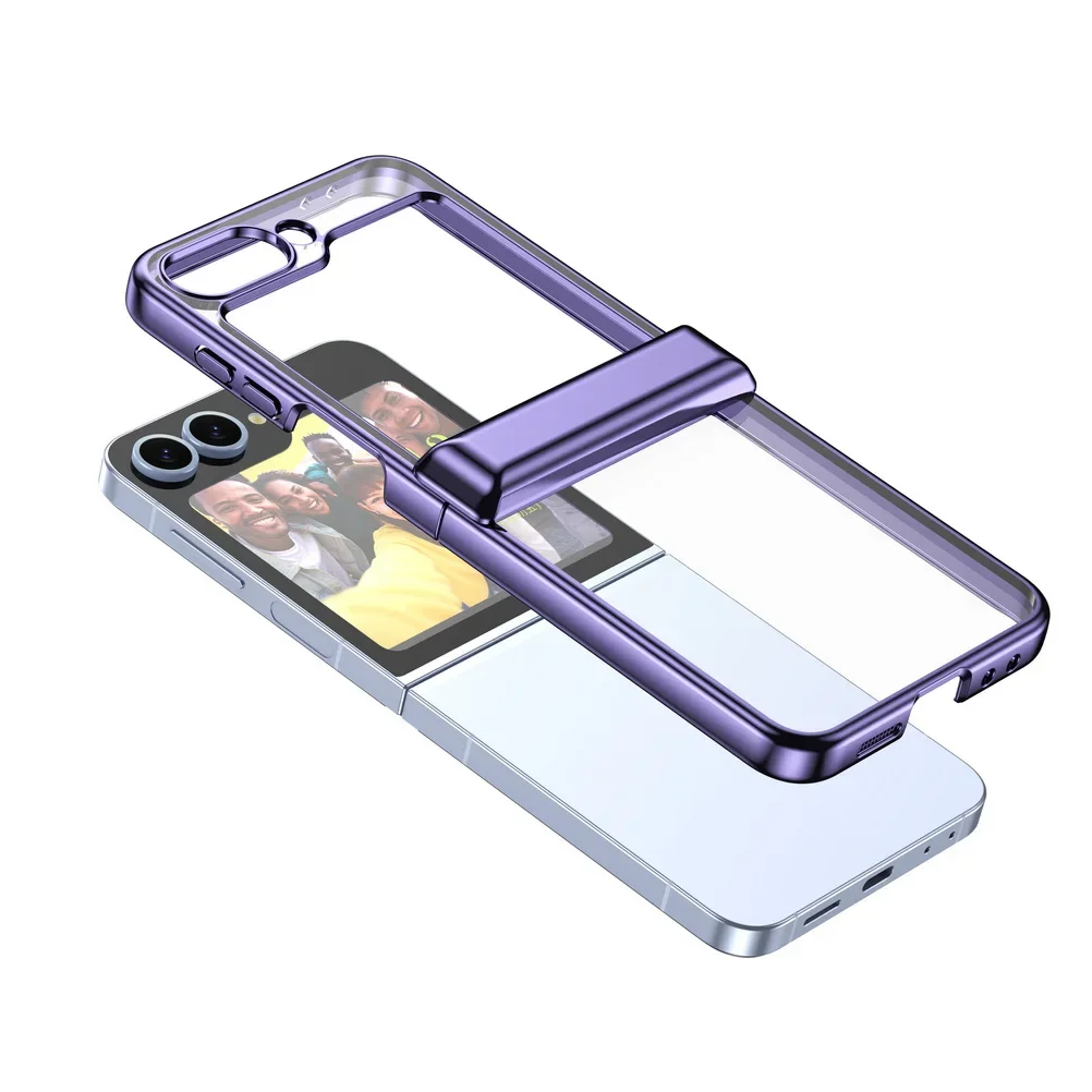 Фото Чехол для Samsung Z Flip 6 5 Flip6 Galaxy ZFlip5, роскошный гальванический прозрачный складной шарнир, противоударный защитный жесткий чехол №5
