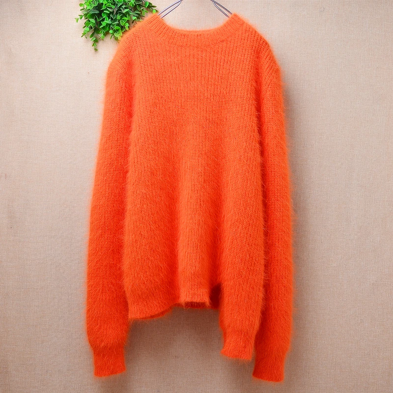 Женская осенне-зимняя одежда оранжевый пушистый норковый кашемировый вязаный