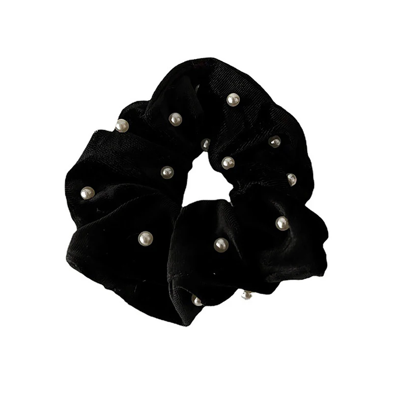Модные черные бархатные резинки для волос винтажные эластичные с жемчугом