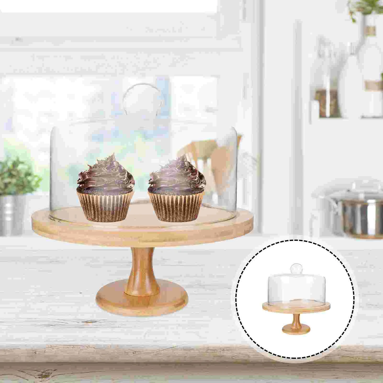 

Cake Standdomelid Plate Wood Dessert Holder Platter Cover Display Round Server Cheese Board Transparent Footed Wooden Cup Butter