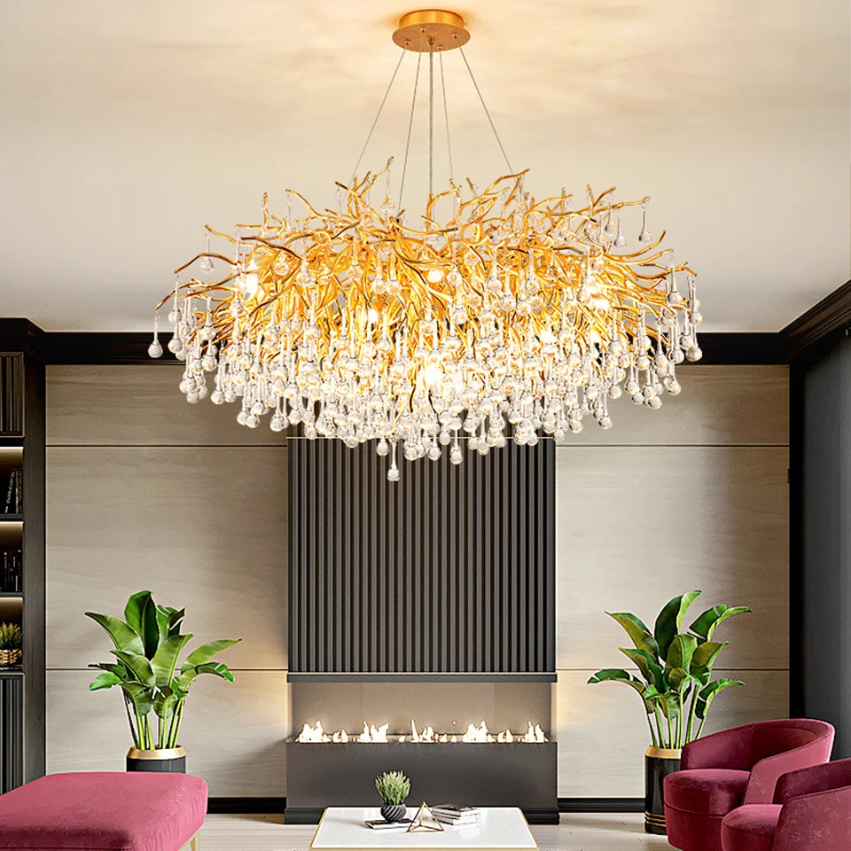 

Modern Crystal LED Chandelier for Living Room Restaurant Stairs Villa Wedding Room Hanging Lamp Aluminum Hanglamp Interior Decor