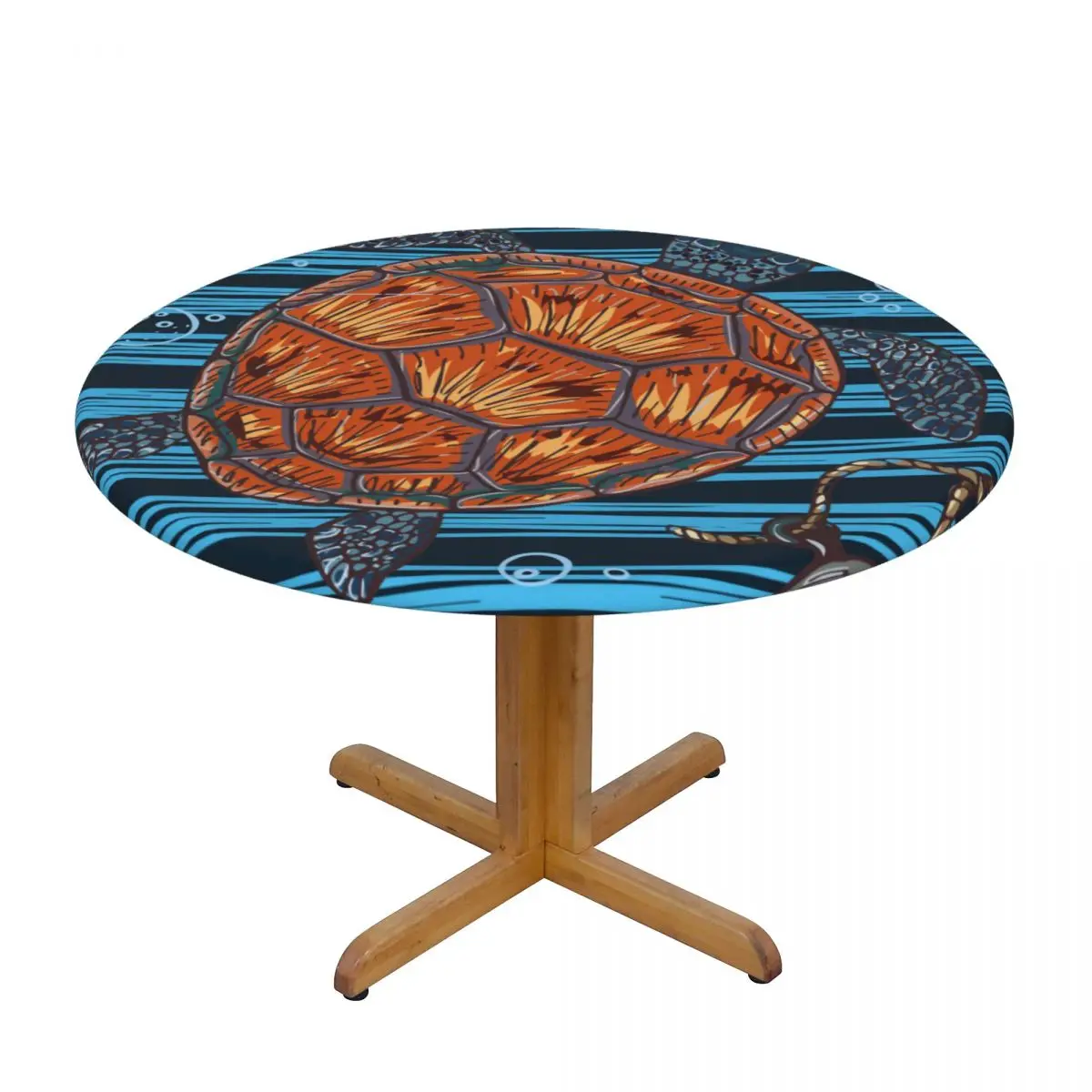 

Fitted Round Tablecloth Protector Soft Glass Table Cover Sea Turtle Nautical Anchor Print Anti-Scald Plate Kitchen Home Tablemat