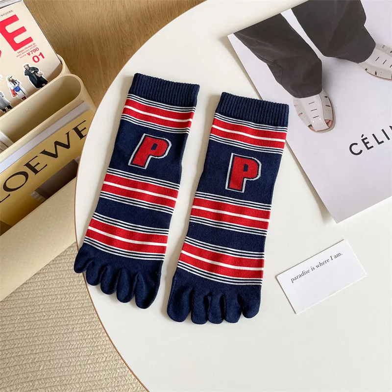 5 Pairs Man Short Five Finger Socks Pure Cotton Solid Business Striped Standard Breathable Socks With Separate Toes Hot Sell