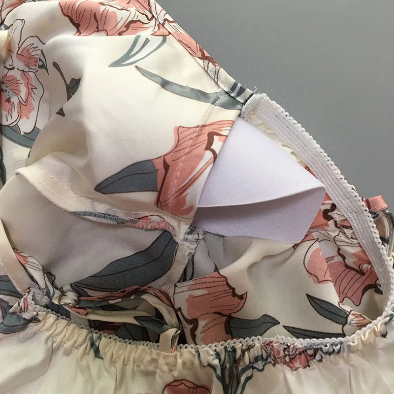 Women Satin Silk Sleep Dress Floral Printed Sling Backless Dress Pajamas
