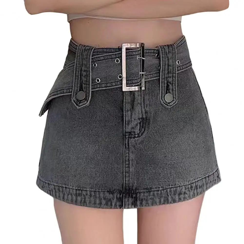

Fashion Women Skirt Pure Colors Slim Comfy High Waist Lady Denim Skort