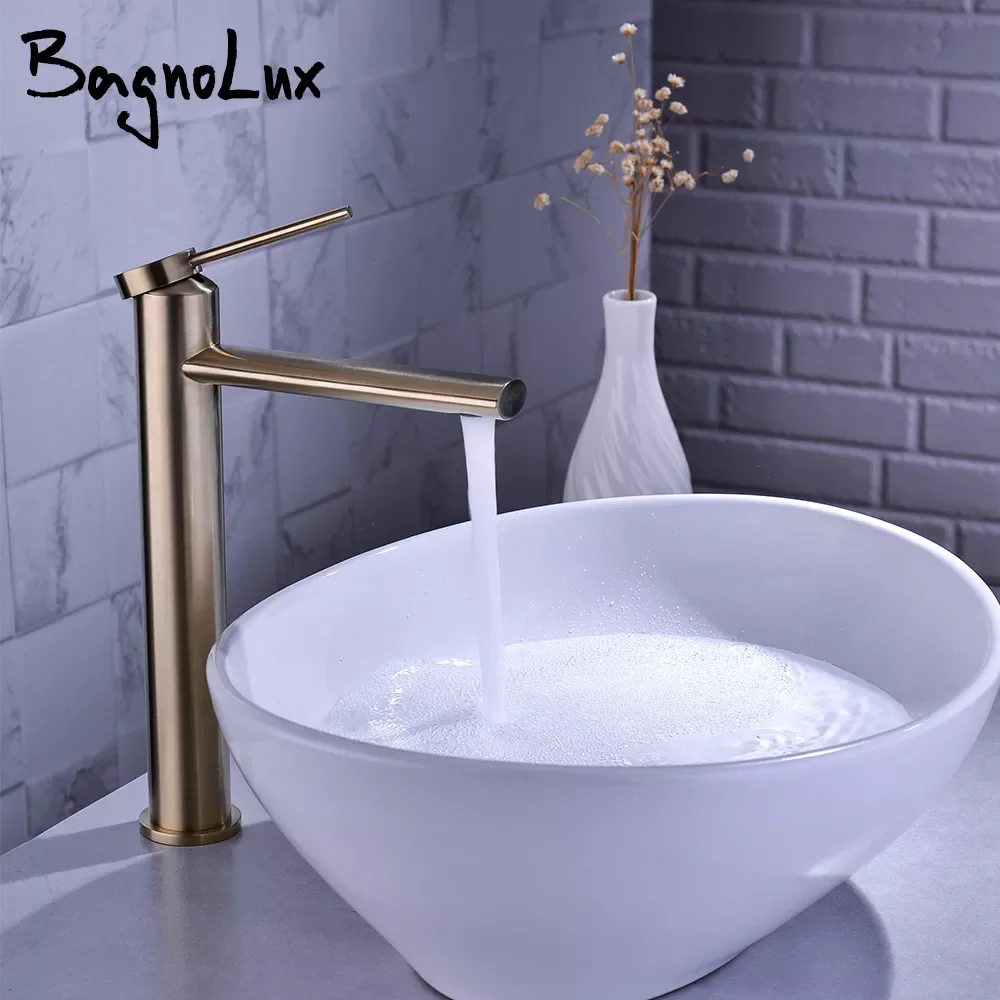 

Brass Single Holder Single Hole Brushed Gold Modern Deck Mounted Hot And Cold Water Mixed Type Bathroom Basin Faucet