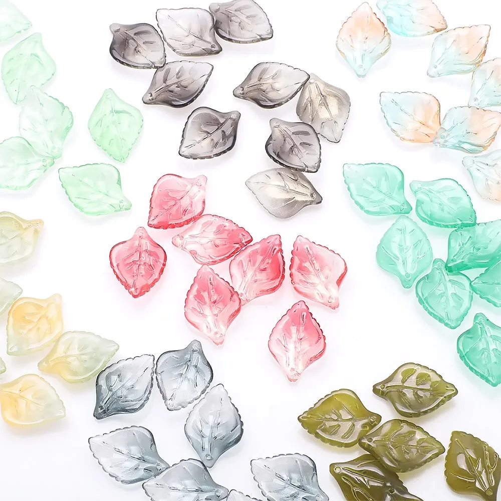 Фото 20 шт./партия, градиентные стеклянные бусины в форме листьев чая, 17 х23 мм №5