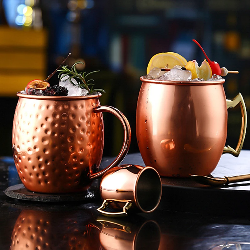

1PC 550ml Stainless Steel Moscow Mule Beer Mug Hammered Copper Plated Coffee Cocktail Drinks Water Cup Kitchen Bar Drinkware