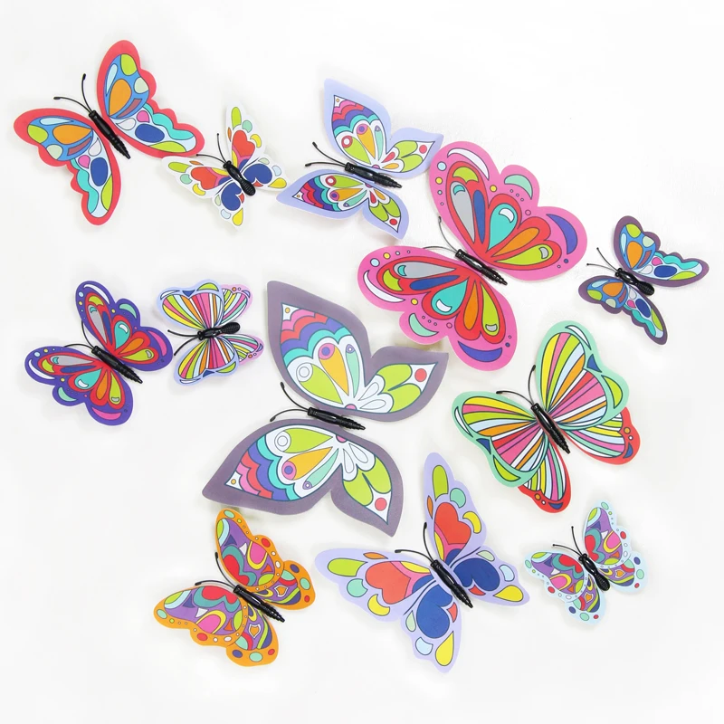 12/24 шт Новые радужные 3d бабочки наклейки на стену Рождество Новый год домашний