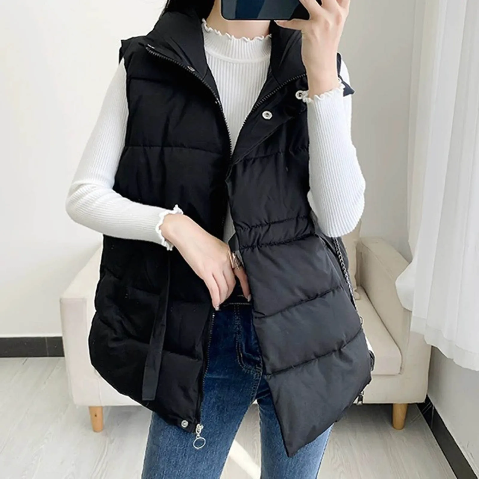 

Womens Winter Sleeveless Coat Parkars Vest Zipper Warm Coat With Pockets Quilted Outdoor Oversized Outerwear Korean Ladies Tops